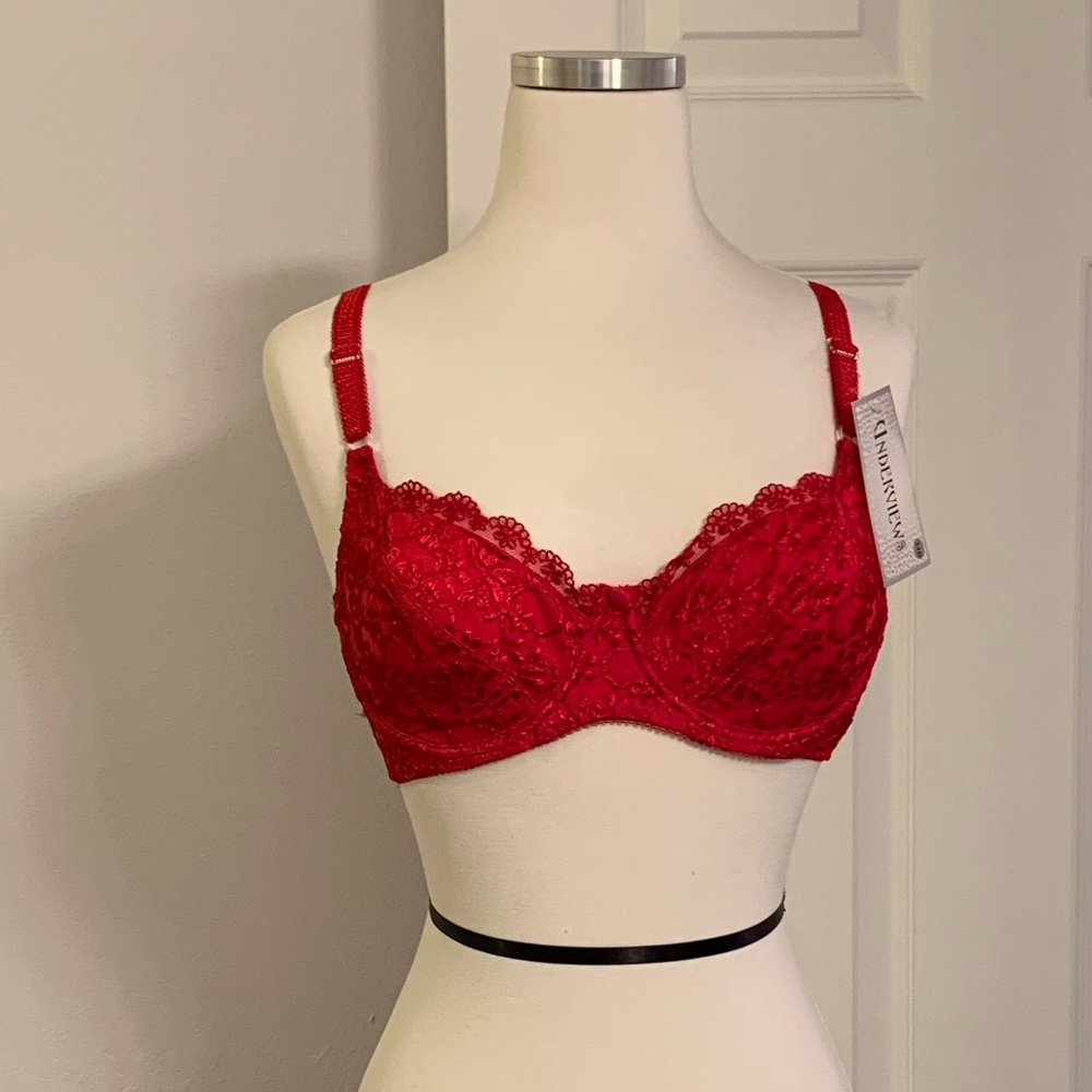 "Underviews"
Red Underwire Bra with Lace Overlay
Size 34B
New w/ Tag